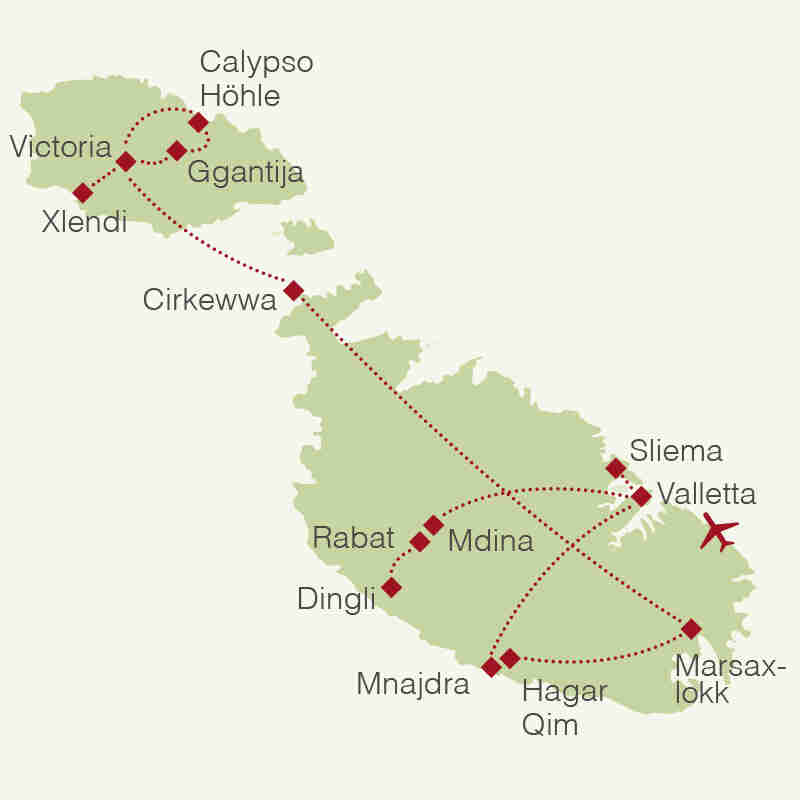 Reiseroute: Malta Rundreise mit Gozo