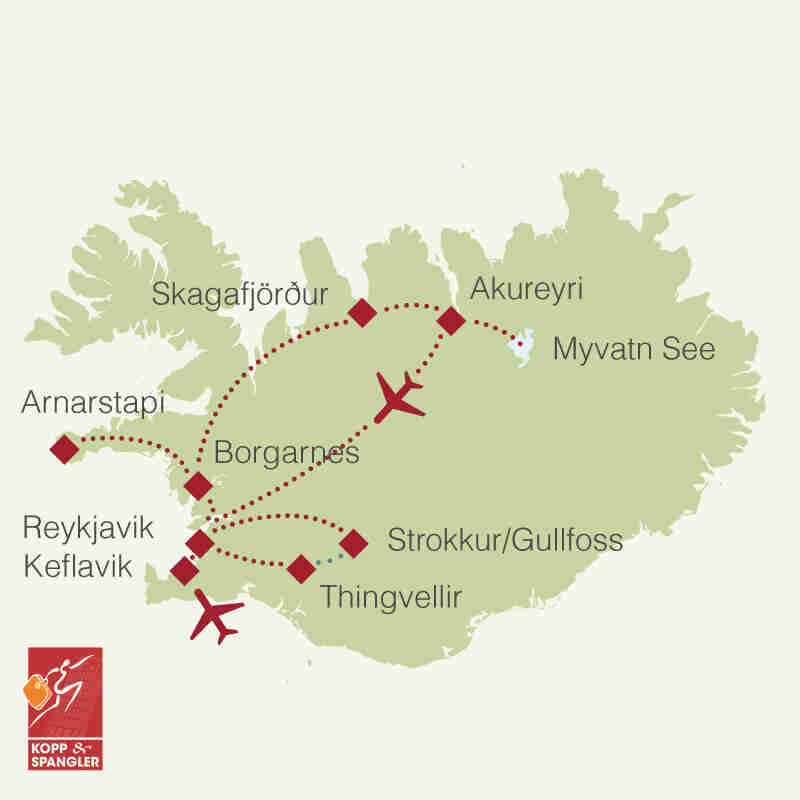Reiseroute: Island Polarlichter Reise